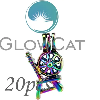 

20x CC662 Colorful Spinning Wheel Stone Beads Cage Jewelry Making Essential Oil Diffuser Pearl Cage Locket Pendant