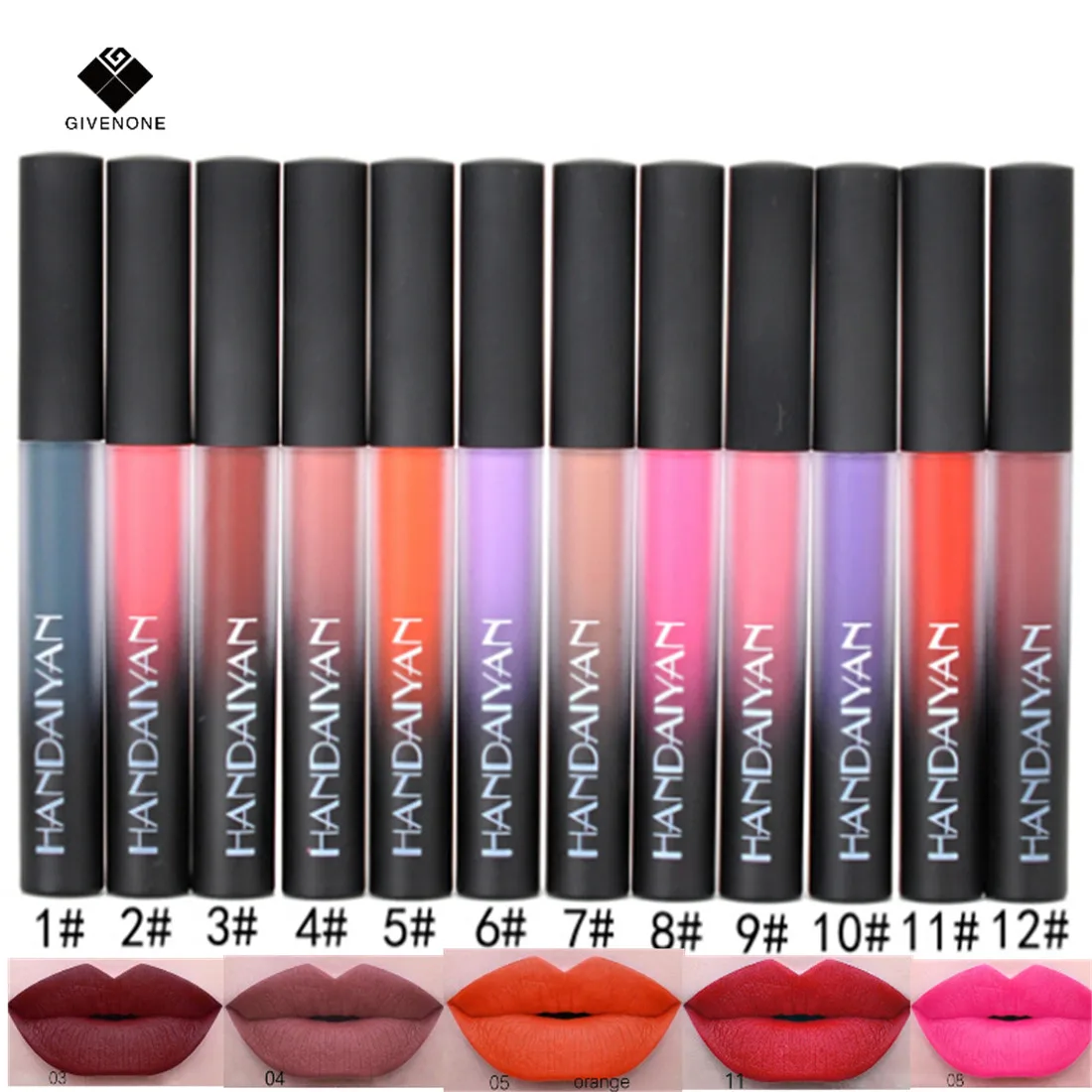 

GIVENONE 12 Colors Matte Liquid Lipstick Waterproof Long Lasting Pigment Tint Velvet Lip Sticks Cosmetic Matte Liquid Lipgloss