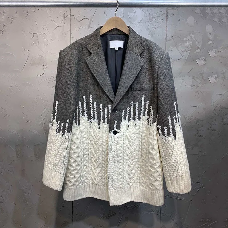 

LANMREM 2019 New Spring Fashion High Street Jacket Patchwork Contrast Colors Full Sleeve Single Breasted Loose Jacket WD24302L