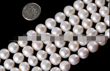 

Miss00194 Natural 10-11mm Round White Freshwater Pearl Jewelry Making Beads Strand 15" 5pc
