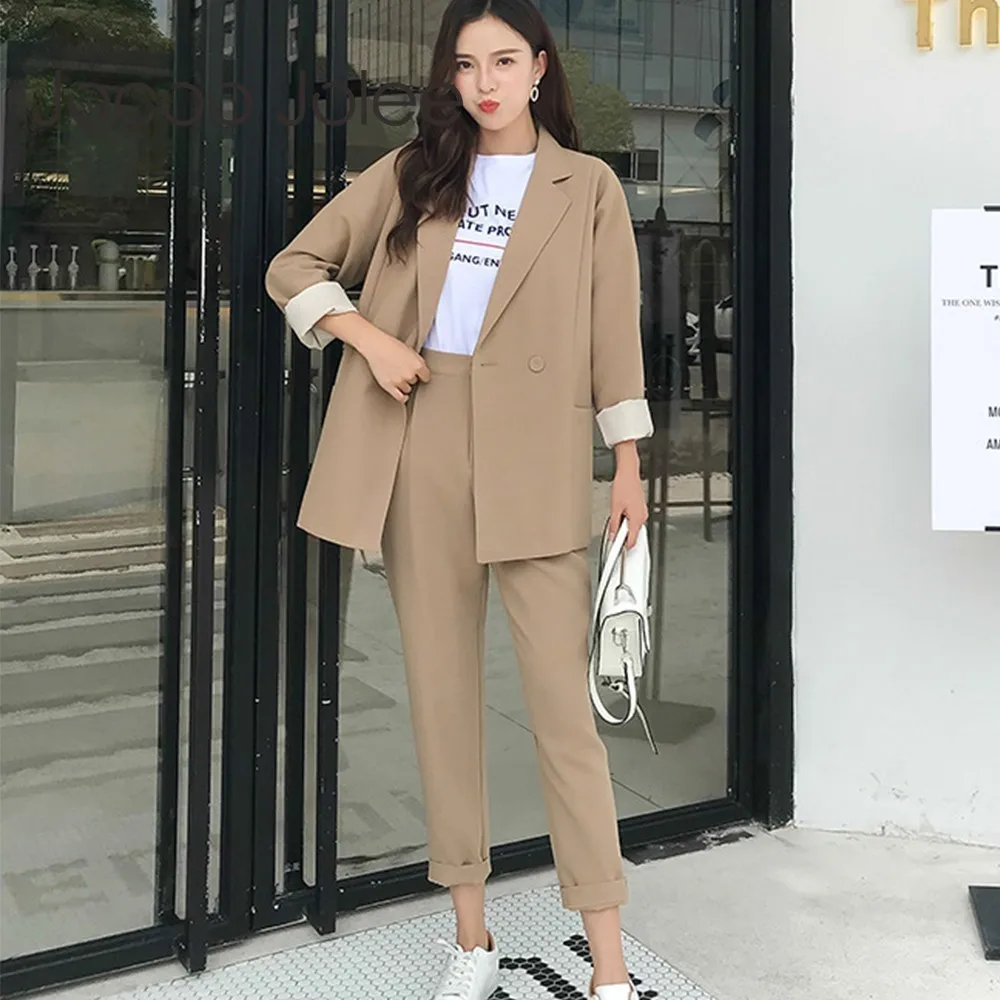 

Jocoo Jolee Blazer Set Pant Suits for Women Long Sleeve Korean Blazer Pants Suit Female Elegant Trouser Ladies Office Suits