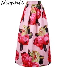 Neophil цветок розовый цветочный принт Высокая талия мусульманское бальное платье макси длинные напольные юбки атласные винтажные зима Jupe Femme MS07036