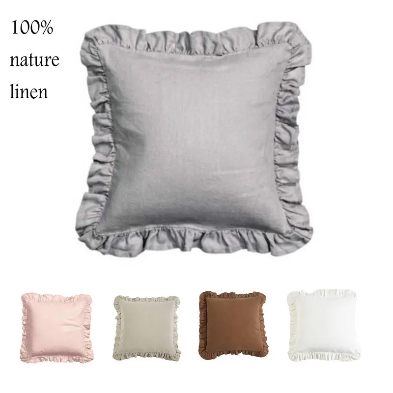 

Flouncing Lovely 100% Pure Linen Ruffled Euro Sham Cover Cushion Cover Linen Pillowcase Free Shipping