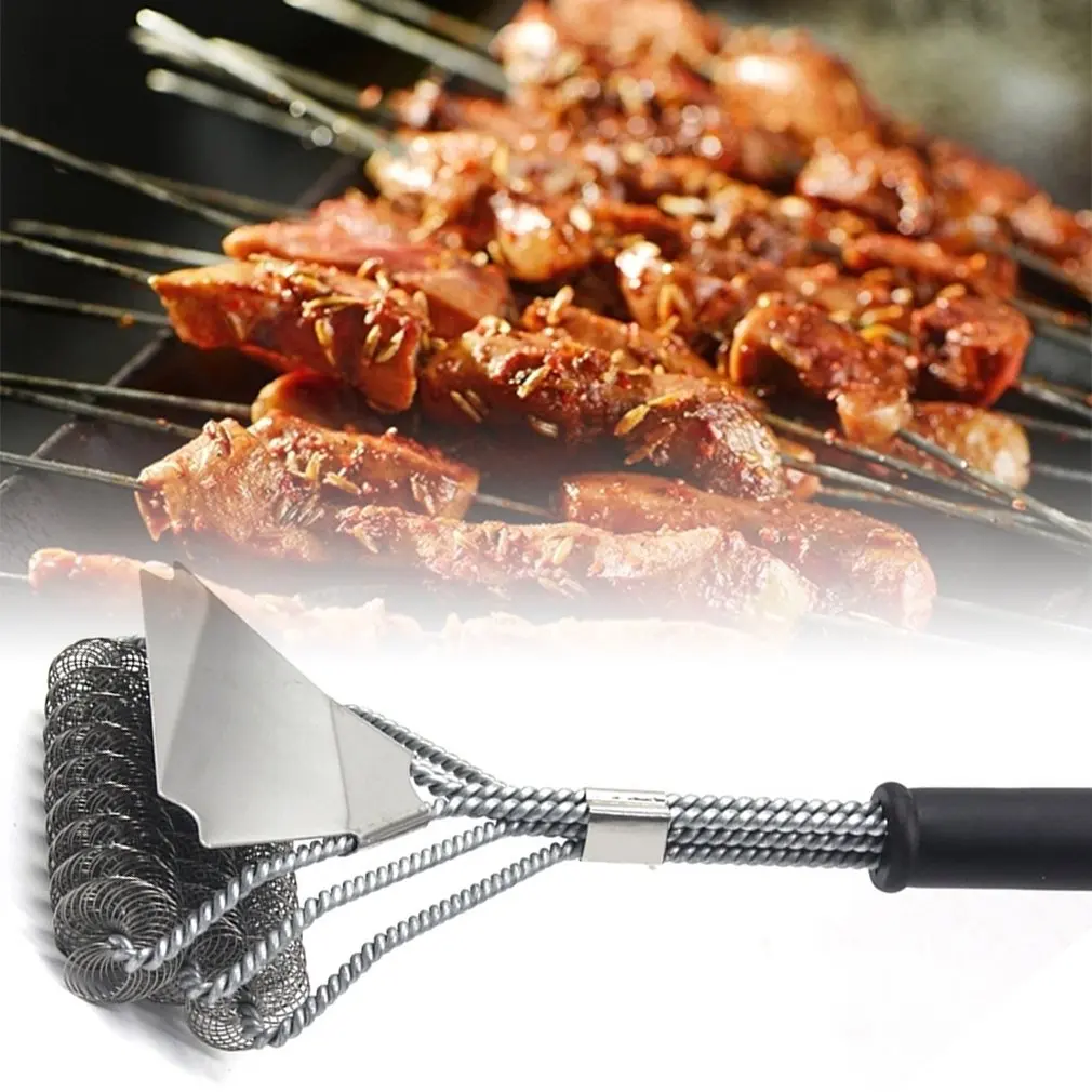 New Three-Headed Scraper Spring Barbecue Cleaning Brush Three-Head Oven Grill Cleaning Brush