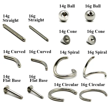 

BOG-10PCSurgical Steel Labret shaft Curved Bar Horseshoe Circular Twist Spiral Bar Ball replacement For Pericing Jewelry16g&14g