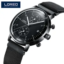 Мужские часы от ведущего бренда LOREO, роскошные деловые кварцевые часы из нержавеющей стали, мужские спортивные водонепроницаемые наручные часы