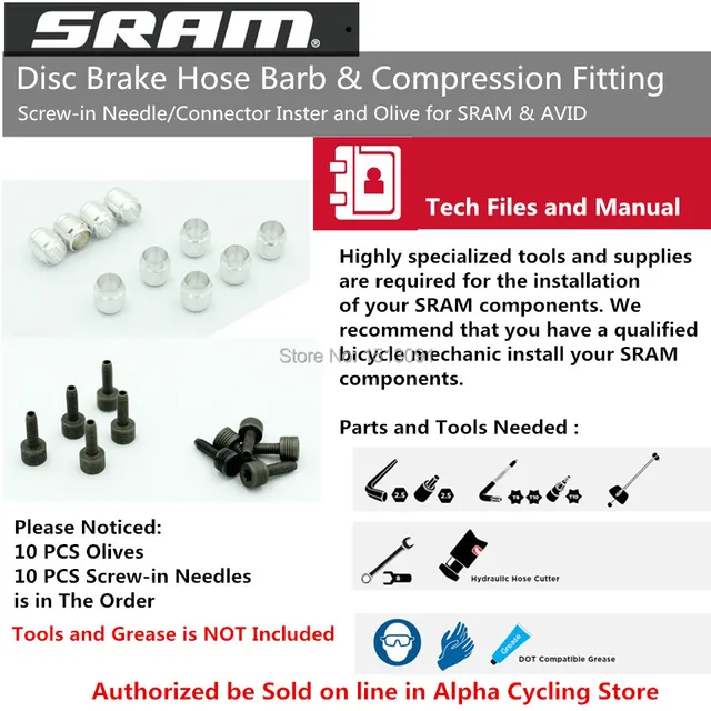 Hydraulic Disc Brake Hose Barb & Compression Fitting for AVID or SRAM