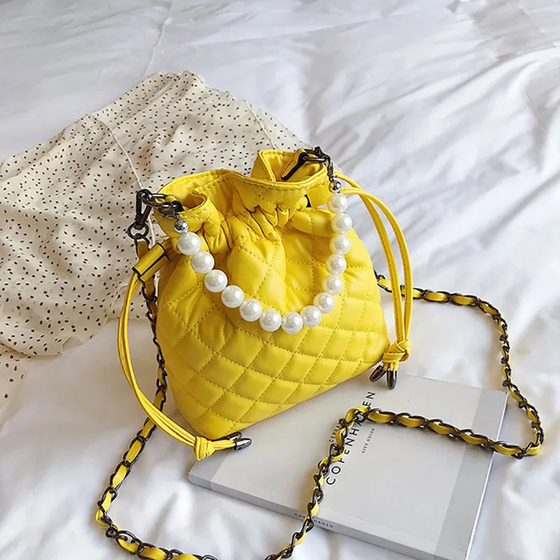 

Luxury Designer Bucket Bags Small Chain Pearl Handbags Elegant Crossbody Women Leather 2019 Chic Style Shoulder Messenger Bag