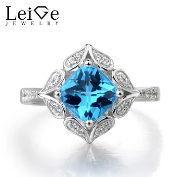 

Leige Jewelry Swiss Blue Topaz Ring Topaz Promise Ring Gemstone Ring 925 Sterling Silver November Birthstone Christmas Gifts