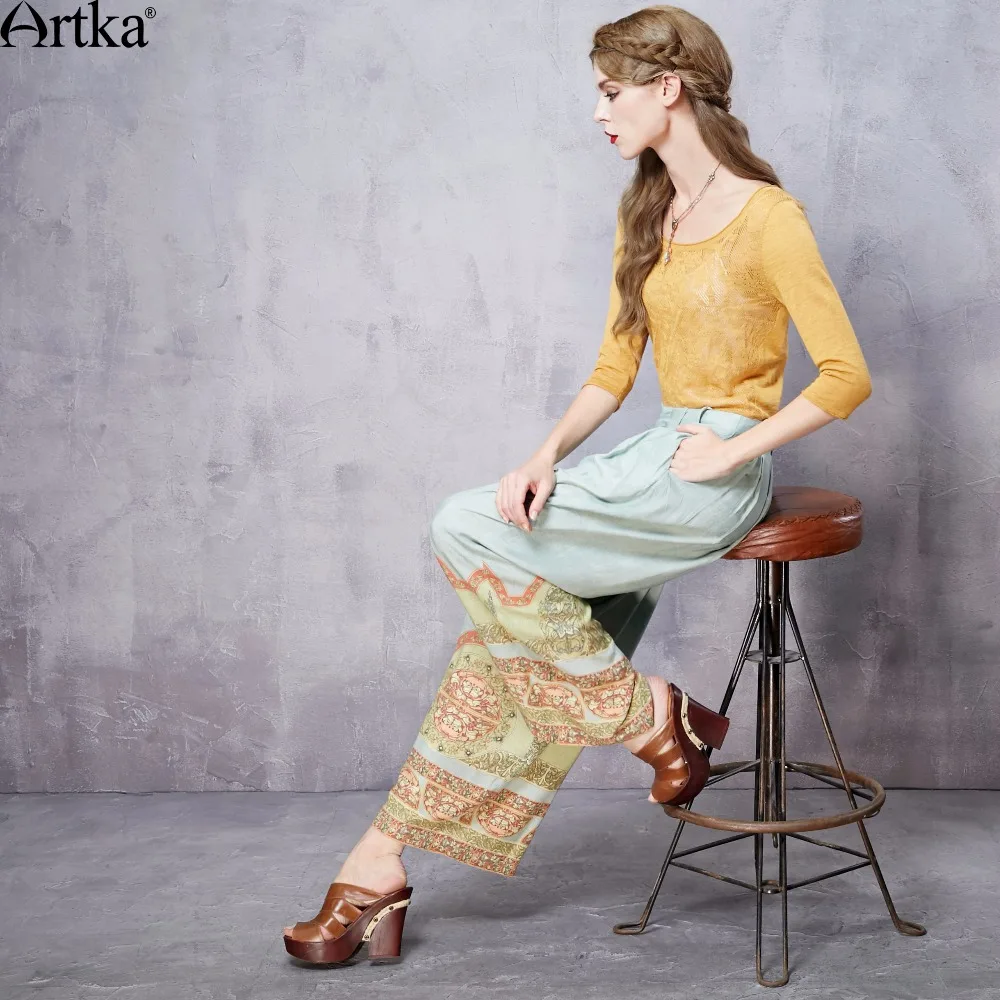 ARTKA женские летние новые длинные широкие брюки с принтом модные удобные