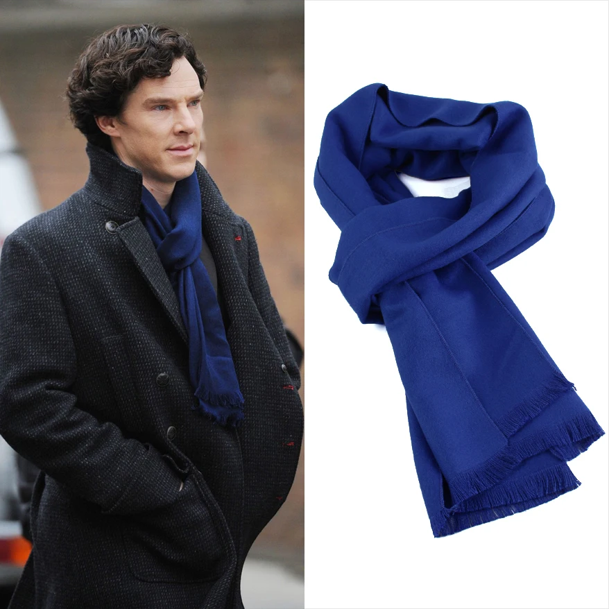 

TV Series Sherlock Holme Cosplay Scarf Soft Wool Warm Blue Unisex Wool Wrap Muffler with Tasseled Ends Halloween