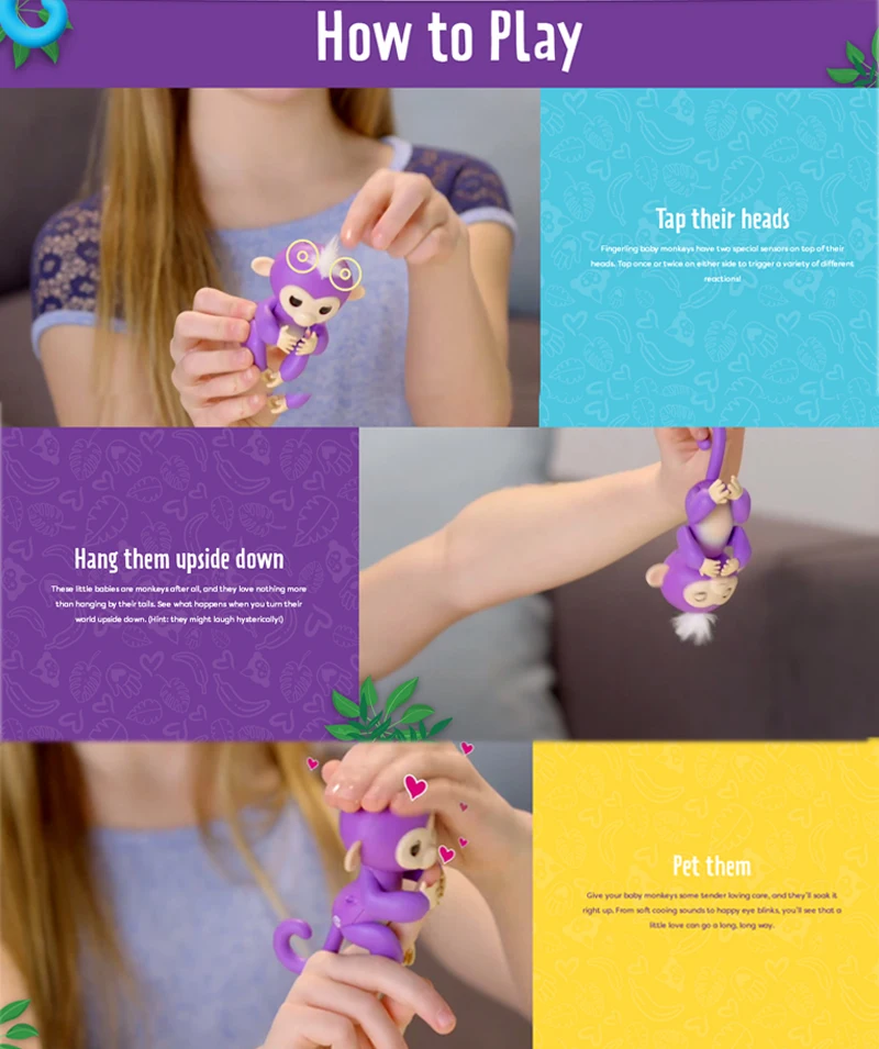 Dedo do Bebê Animal de Estimação Wowwee Genuína Licença Fingerlings Macaco Interativo Bebê Brinquedo Inteligente Ponta Dedo Mod. 109639 4 brinquedo inteligente ponta macaco dedo macaco