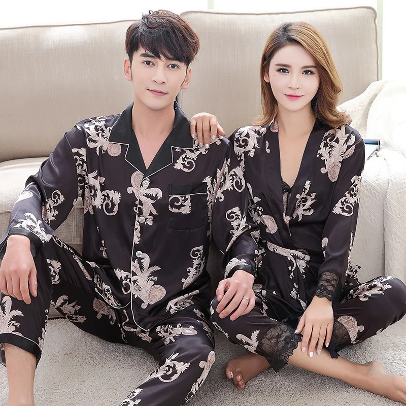 Luxurious Couple Pajama Sets Faux Silk New Sale Brand 2019 Design Lady