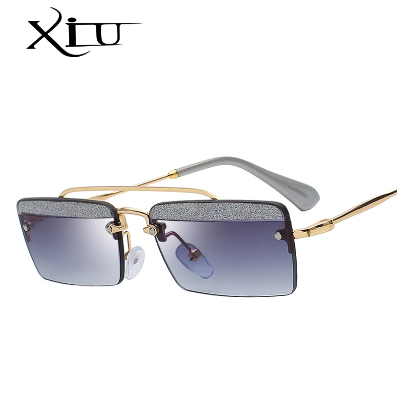 

XIU 2018 Women Metal Steampunk Square Sunglasses Women Brand Designer Small Box Vintage Sun Glasses Men UV400