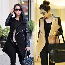 2016 Time-limited New Coats Abrigos Mujer Europe And The In Long Winter Street Fashion Jacket Spell Leather Sleeves Coat Dress