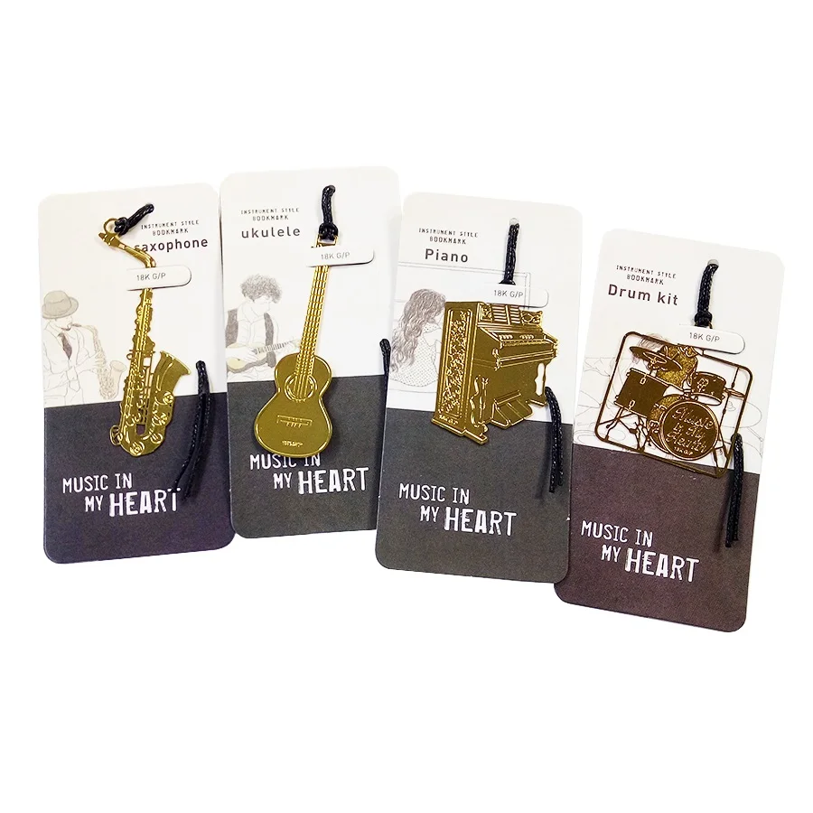 

1 Pcs/lot New Vintage Musical Instrument Designs Metal Bookmark DIY Multifunction Gold Book Marks Funny Gift