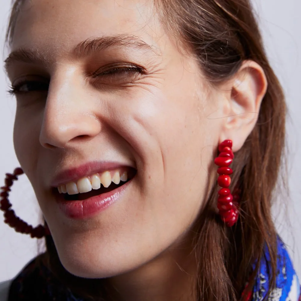 

Vedawas Handmade ZA Hoop Earrings for Women Red Rhinestone Statement Jewelry ZA Fashion Ear Accessories Pendientes XG2452