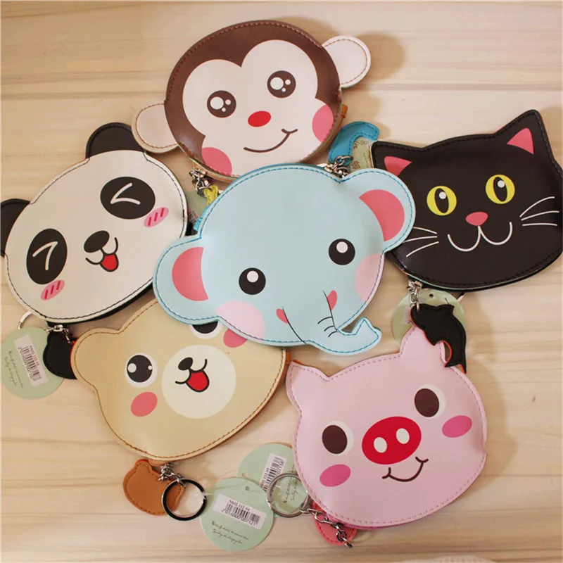 

New Oval Animals Prints Coin Purse Cartoon Bear Elephant Monkey Panda Pig Girls Key Case Wallet Children Headset Bag Coin Packet