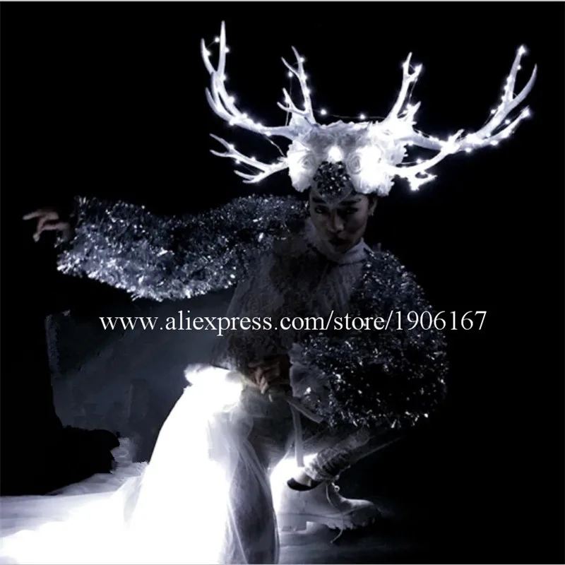 White Antlers Stage Ballroom Costume Led Light Up Antlers Head font b Clothing b font Party