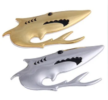 

Wholesale 2 Colors 20PCS Gold Silver Super Cool Shark Car Body Sticker Metal 3D Bottle Tail Warning Raning Decal Docer