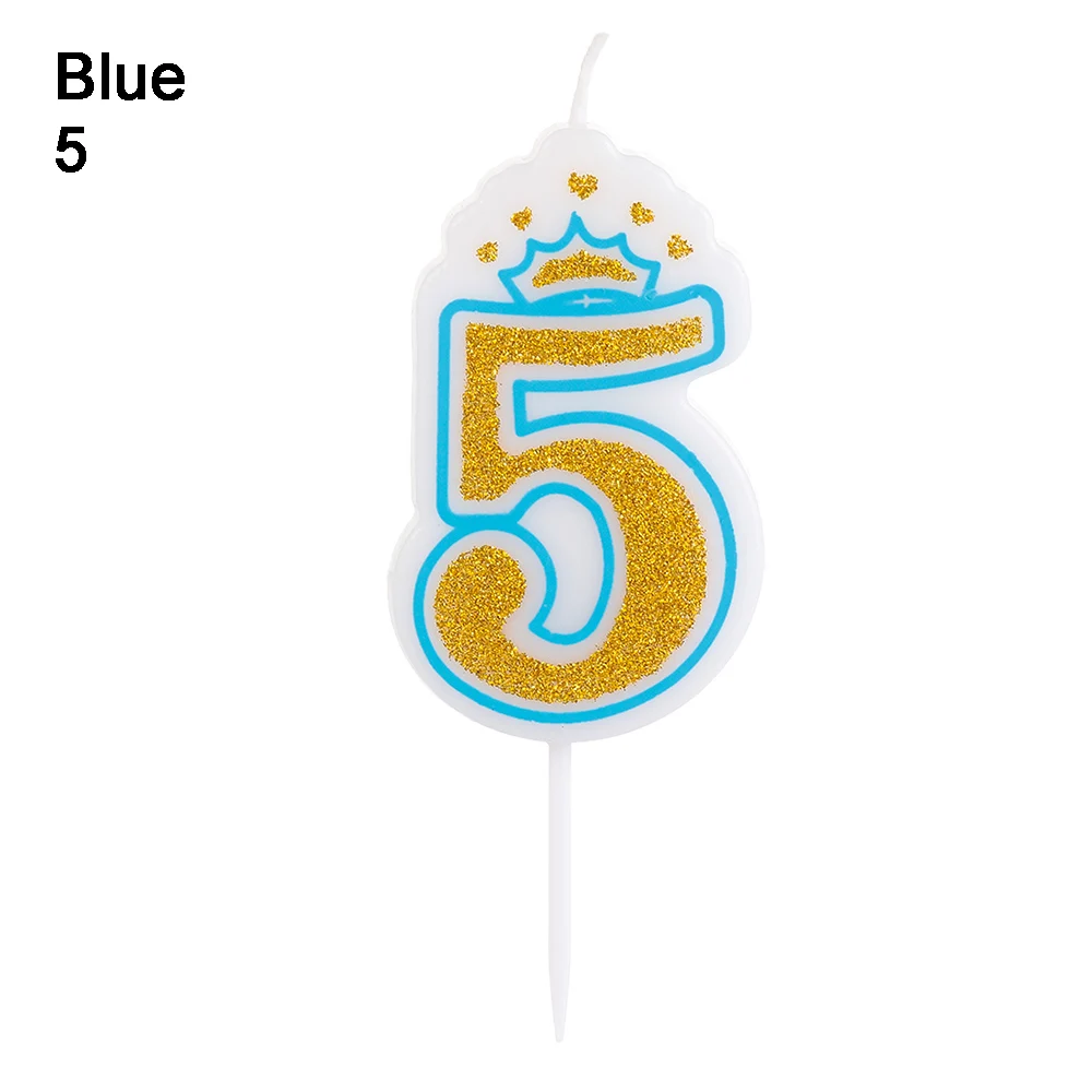1 шт., золотые, розовые, синие, 1, 2, 3, 4, 5, 6, 7, 8, 9, 0, блестящие свечи с короной для детей, для девочек и мальчиков, для дня рождения, торта, декоративные свечи - Цвет: Blue-5