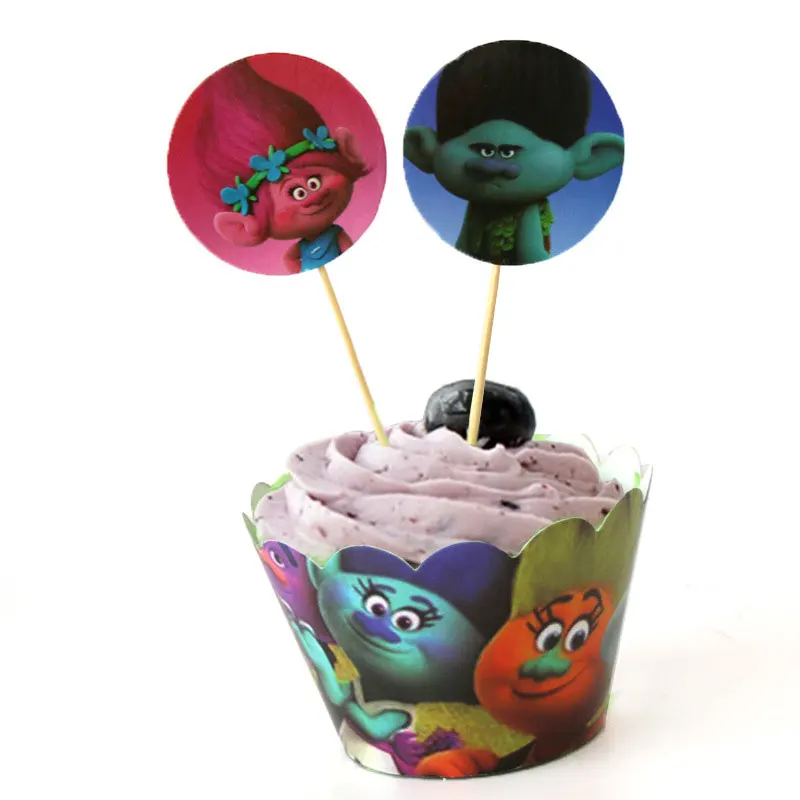 Trolls Cupcake Decorating Set of 12pcs Toppers //Picks And 12pcs Wrappers