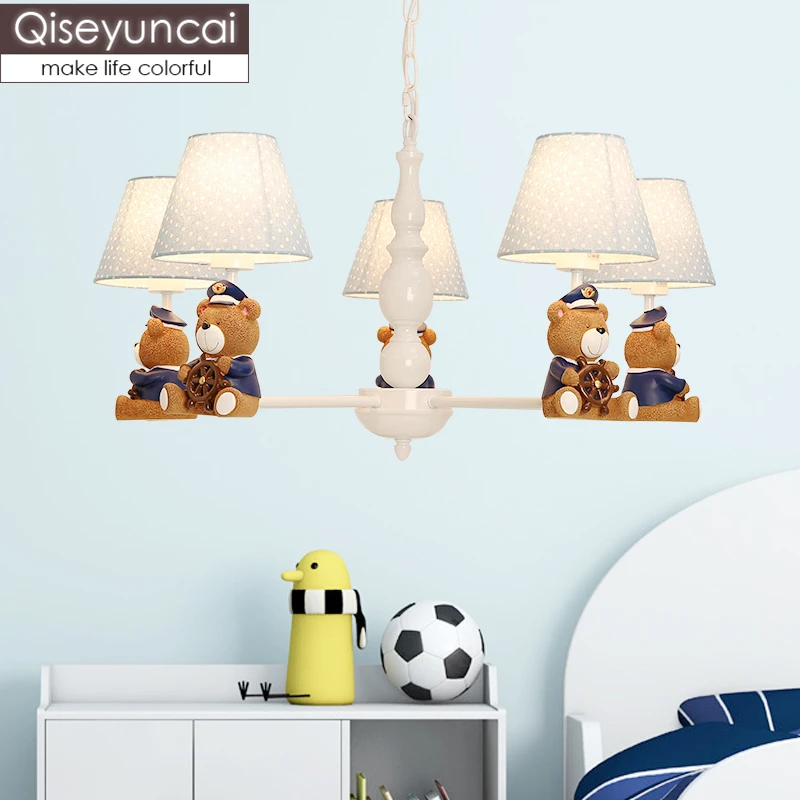 

Qiseyuncai Nordic children's room cartoon led bear chandelier cute warm creative boy girl bedroom E27 lamp free shipping