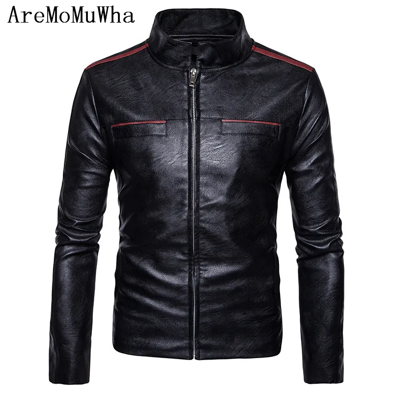 

AreMoMuWha Korean autumn winter motorcycle suit Large size men's leather Youth trend Collar Leather Jacket Rock QX045