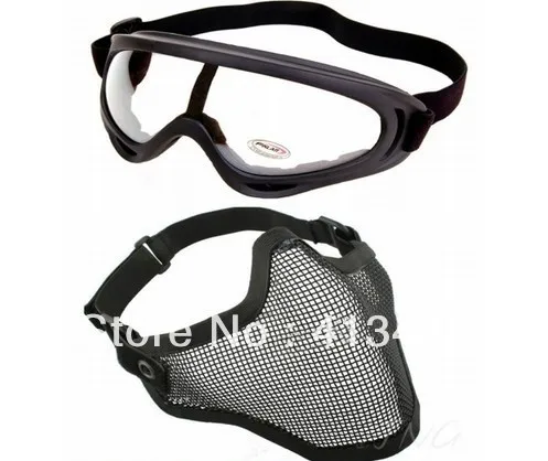 2 в 1 Защитная стальная маска для лица+ X400 поликарбонатные мягкие очки страйкбол Пейнтбольный комплект