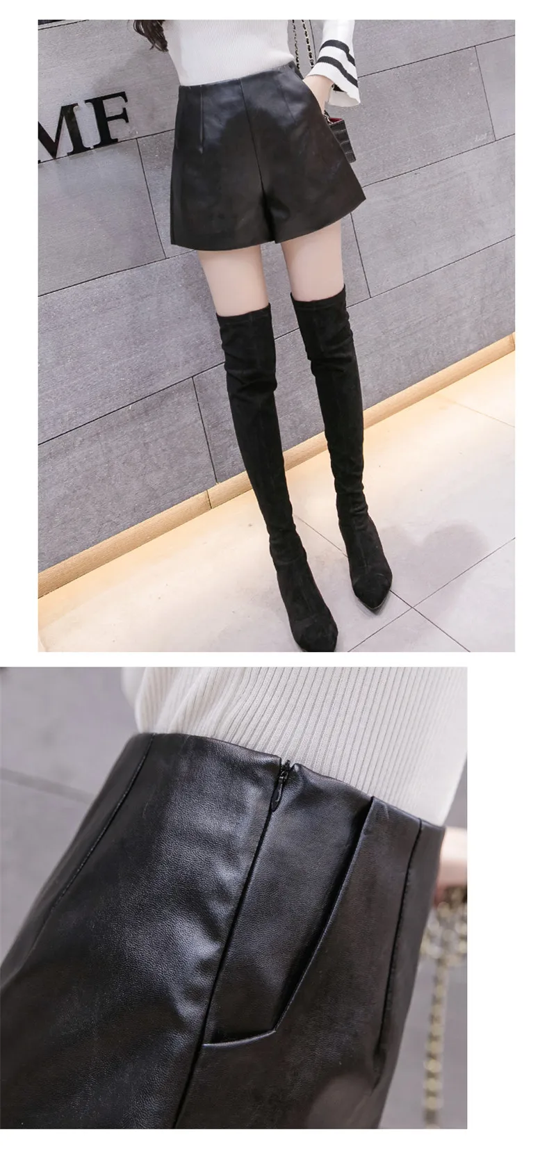 WKOUD/зимние шорты для женщин; однотонные черные короткие теплые ботинки из искусственной кожи с высокой талией; шорты на молнии; женская повседневная одежда; DD3062