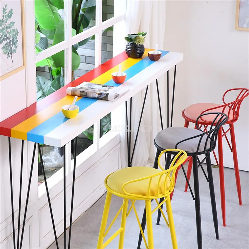 Creatove Modern Decorative Iron Art Bar Chair Metal Padded Leisure Coffee Counter Chair 4 Legs High Footstool Soft Seat Cushion