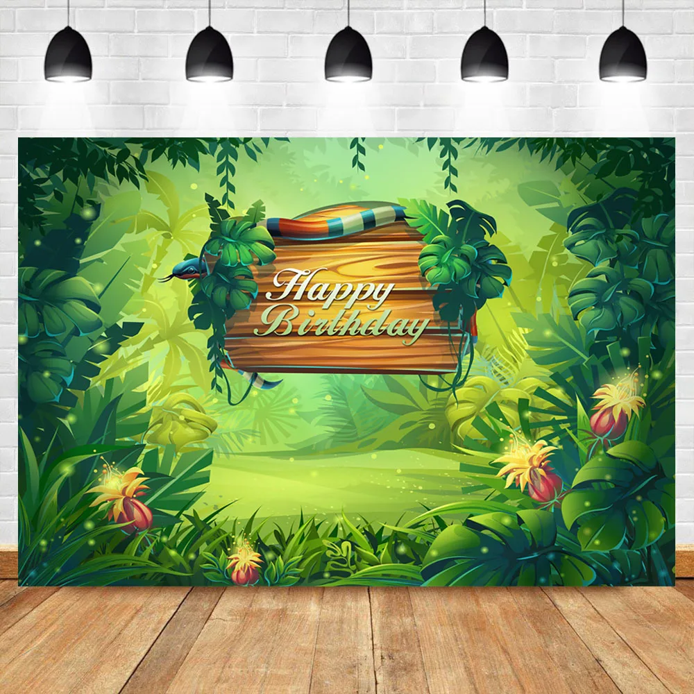 

Neoback Jungle Theme Birthday Party Background Photography Green Plant Custom Vinyl Photography Backdrops Studio Shoots