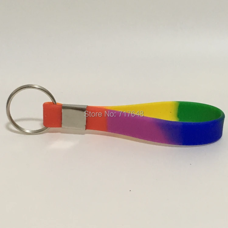 

1pc plain rainbow pride keychain wristband silicone bracelets free shipping
