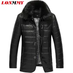 LONMMY 6XL 7XL 8XL длинный кожаный Тренч мужские куртки повседневные из искусственной замши с меховым воротником кожаные куртки мужские ветровки