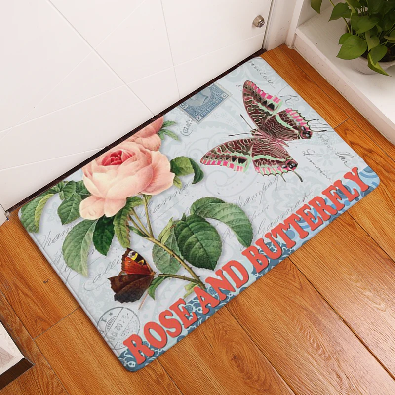New Anti Slip Carpets Butterfly Print Mats Bathroom Floor Kitchen Rugs