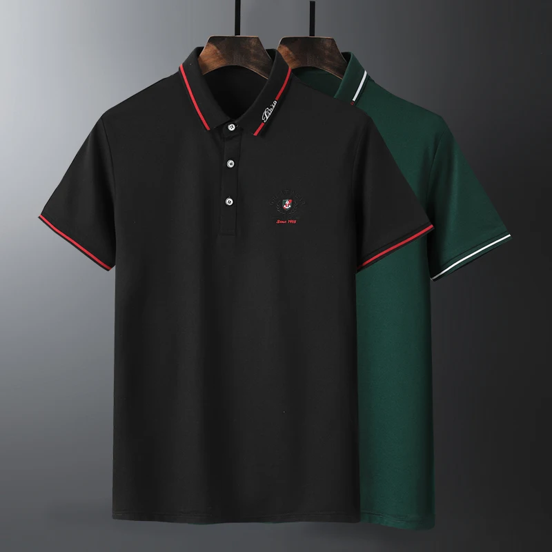 

REN.F new short polo shirt men brand clothing simple casual patchwork polos male top quality 100% cotton Green Black 19635