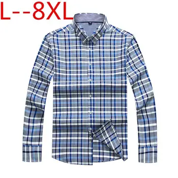 

big size 8XL 7XL plaid Men's shirt Long Sleeve Shirt Mens Dress Shirts Brand Casual Fashion Business Style Shirts 100% Cotton