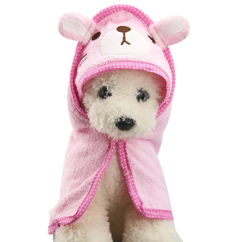 Мягкая шляпа для собак, кошек, халат с изображением животных, банное полотенце для щенков, душ, моющиеся принадлежности для собак, шапочка для домашних животных, одежда для средних и маленьких собак S/M/L - Цвет: Розовый