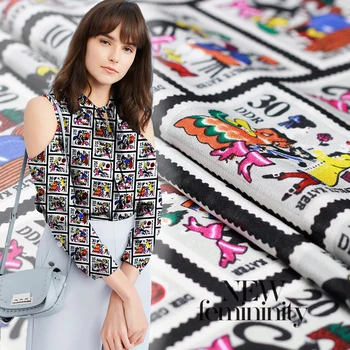 

New 114cm wide 14mm 100% silk double crepe fabric stamps world summer mulberry silk dress shirt high-end clothing custom fabric