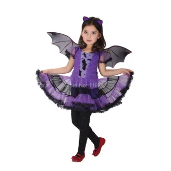

Fancy Masquerade party bat cosplay dress Vampire costume Halloween evening party purple costume with wing headband