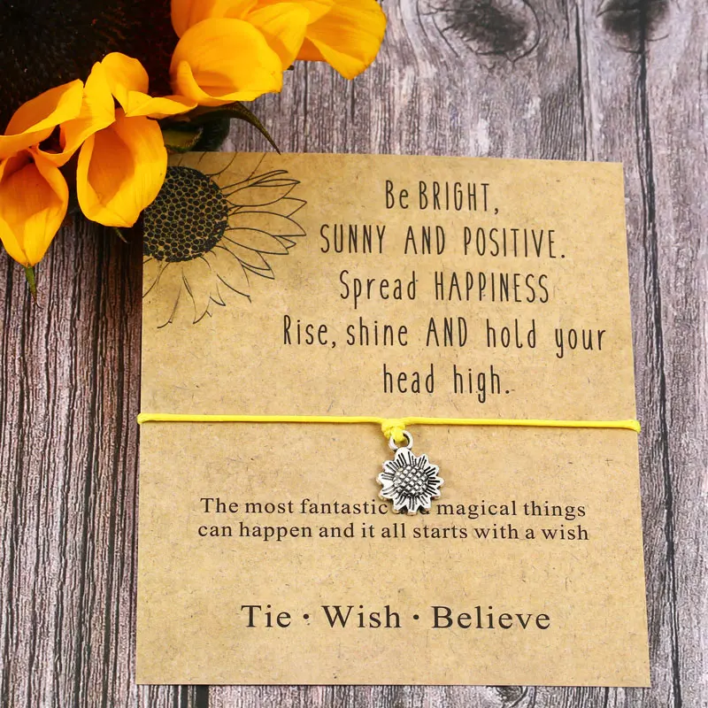 Браслет Sunflower Wish на 1 мм вощеный хлопковый шнур цинковый сплав Подсолнечник Шарм положительные пожелания для женщин мужчин браслет дружбы
