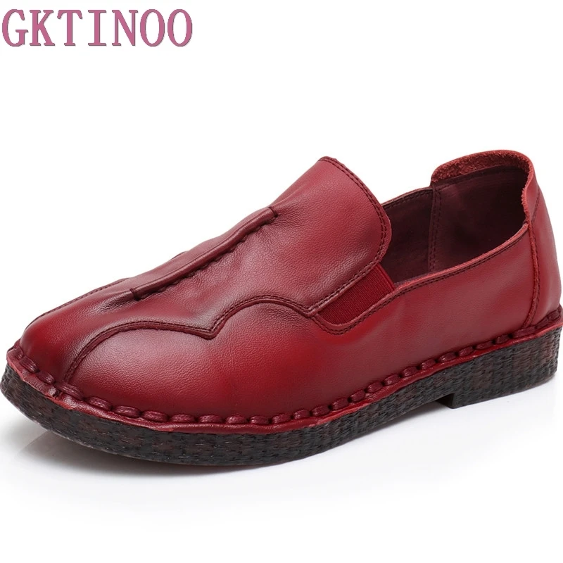 

GKTINOO Spring Autumn Genuine Leather Flat Shoes Genuine Leather Soft Flats Loafers Female Solid Comfortable Casual Women Shoes