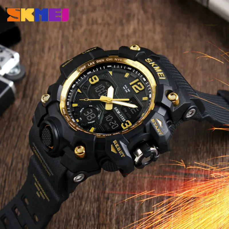SKMEI мужские спортивные кварцевые часы Аналоговые Цифровые светодиодный водонепроницаемые военные часы с хронографом наручные часы 1155