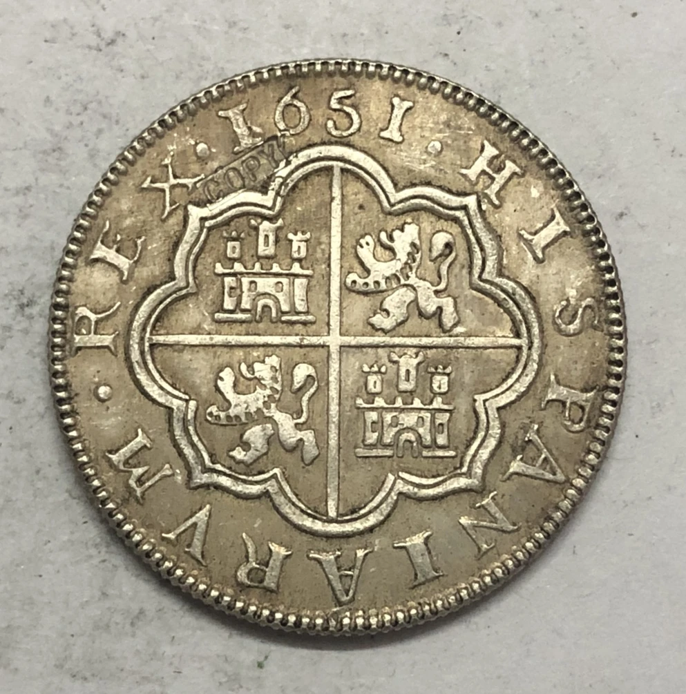 1651 Spain 4 Reales - Felipe IV Copy silver plated Coin | Дом и сад