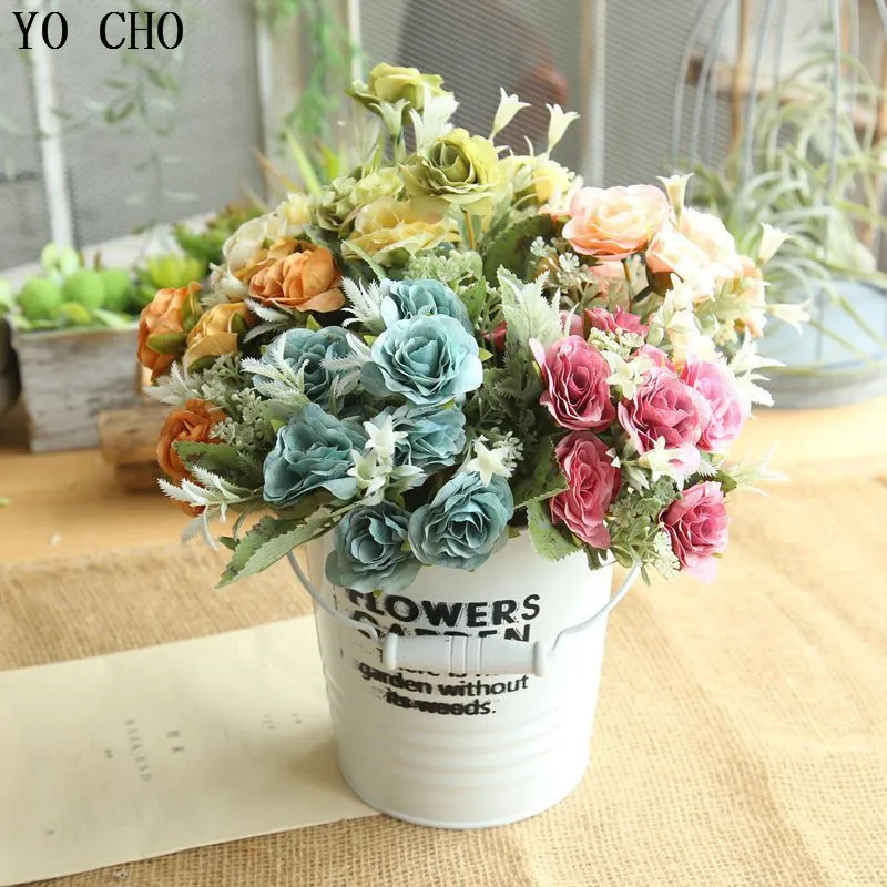 YO CHO Cheap Flower Artificial Flower European Vivid Rose Bouquet Silk Flower For Wedding Balcony Desktop Home Decor Fake Flower YO CHO Cheap Flower Artificial Flower European Vivid Rose Bouquet Silk Flower For Wedding Balcony Desktop Home Decor Fake Flower