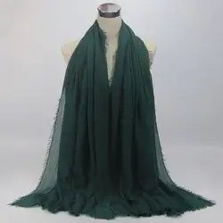 2018 Зима Весна для женщин хлопок пузырь простой морщин хиджаб шарф бахрома мусульманский глушитель пашмины