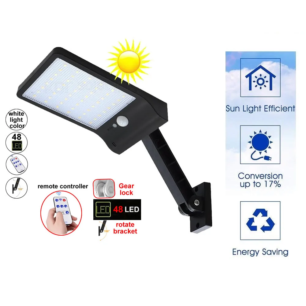 

48 LED Solar Light Three Modes Black Waterproof ED PIR Motion Sensor With Powered Lamp Lamps for gard