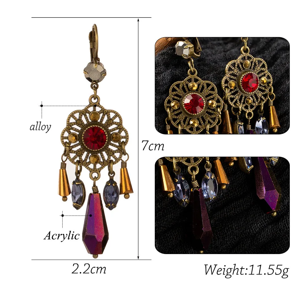 Bohemia Hollow flower Long Dangle Earring for women Vintage Long tassel Crystal Wood bird Women's earrings jewelry