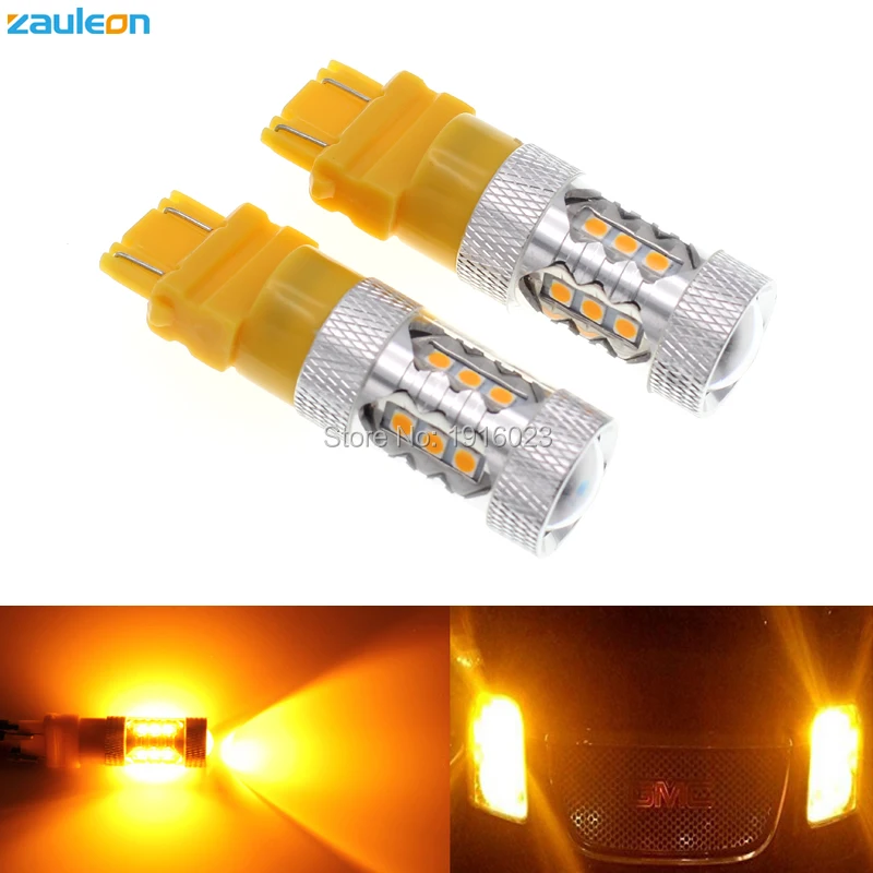 2pcs Zauleon 3157 3156 LED Amber Yellow Turn Signal 16SMD 3030 P27W T25