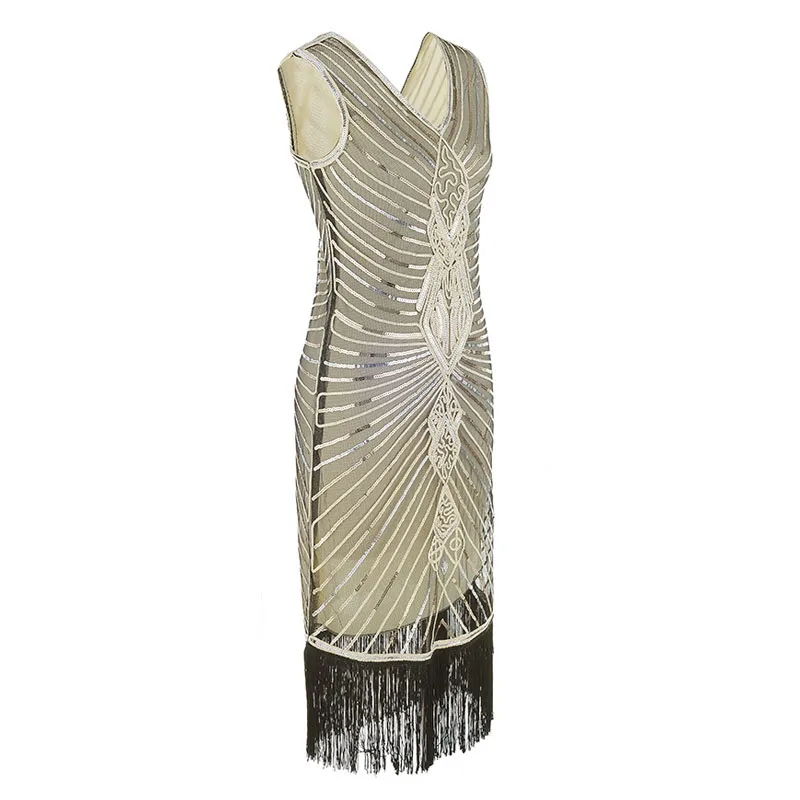 Women Gatsby Dress Geometric Sequins Mesh Patchwork Vintage Flapper 1920s Fringed Dress Bodycon Club Party Dresses Plus Size (3)